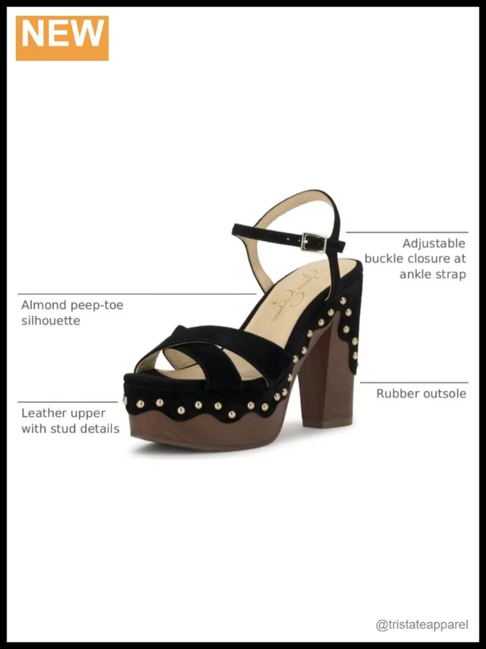 Block Heel Platform Sandals Leather Studded Ankle Strap Peep Toe